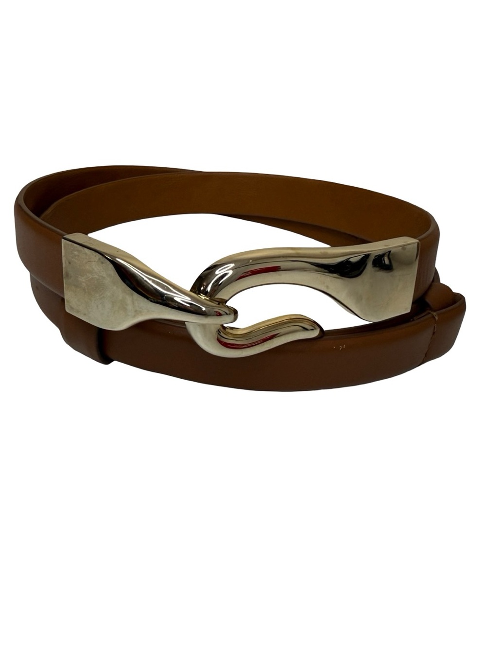CHICO’S Leather Adjustable Belt, Gold Hook and Loop Sz M/L